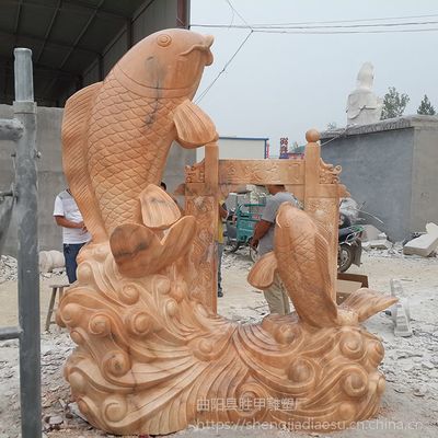 大型石雕魚(yú)雕刻與魚(yú)躍龍門(mén)流水雕塑 藝術(shù)與加工的完美結(jié)合